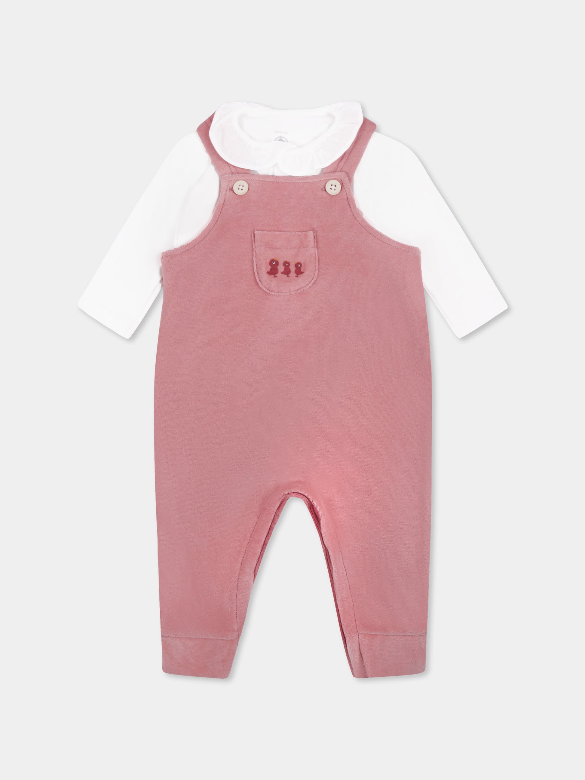 Completo nascita rosa per neonata con pulcini,Petit Bateau,A0BNR 01