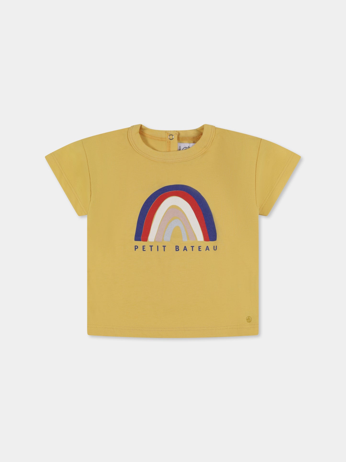T-shirt gialla per neonato con arcobaleno e logo,Petit Bateau,A09PU 04
