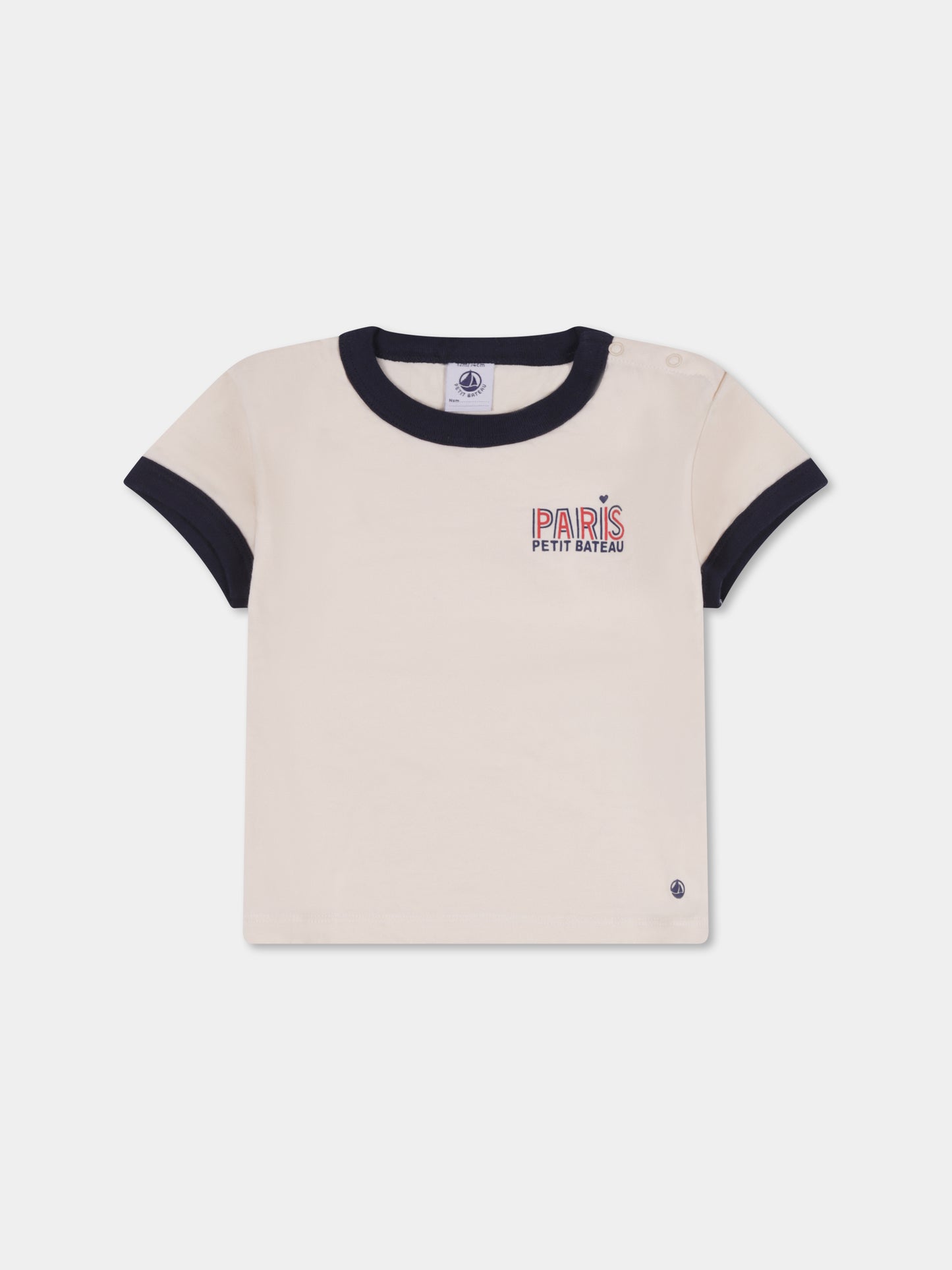 T-shirt avorio per neonati con logo,Petit Bateau,A0A0E 01