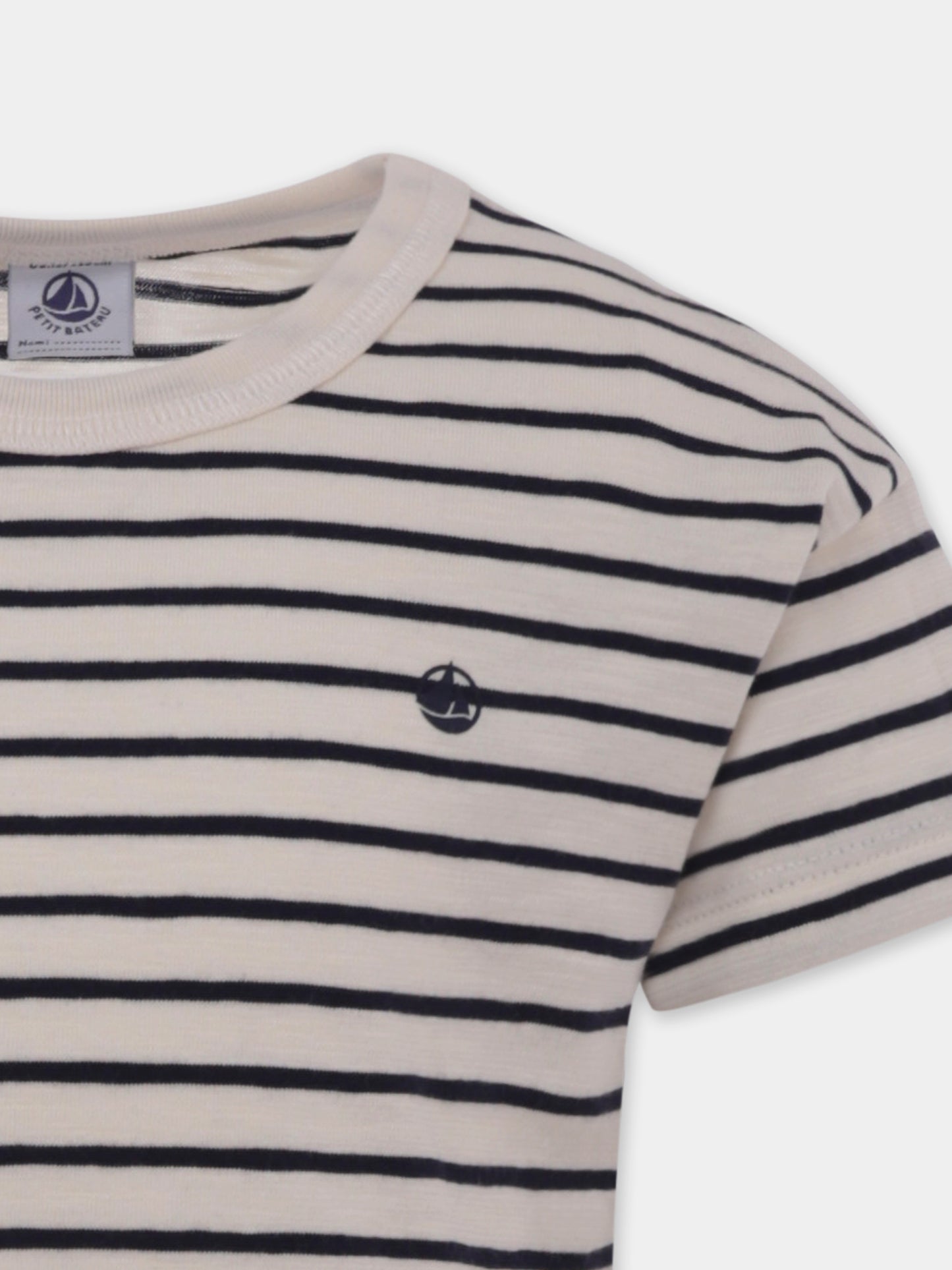 T-shirt avorio per bambini con logo,Petit Bateau,A0A22 01