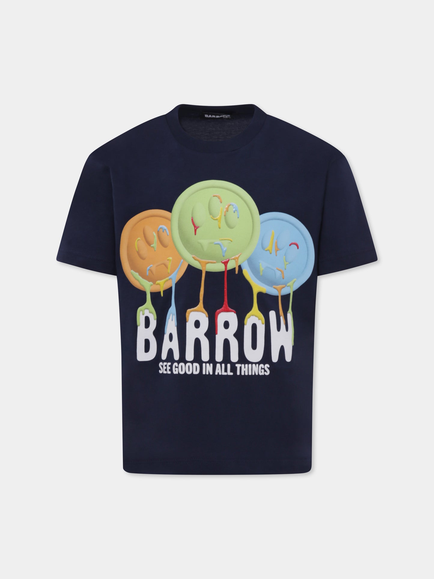 T-shirt blu per bambini con smile e logo,Barrow,S5BKJUTH212 060
