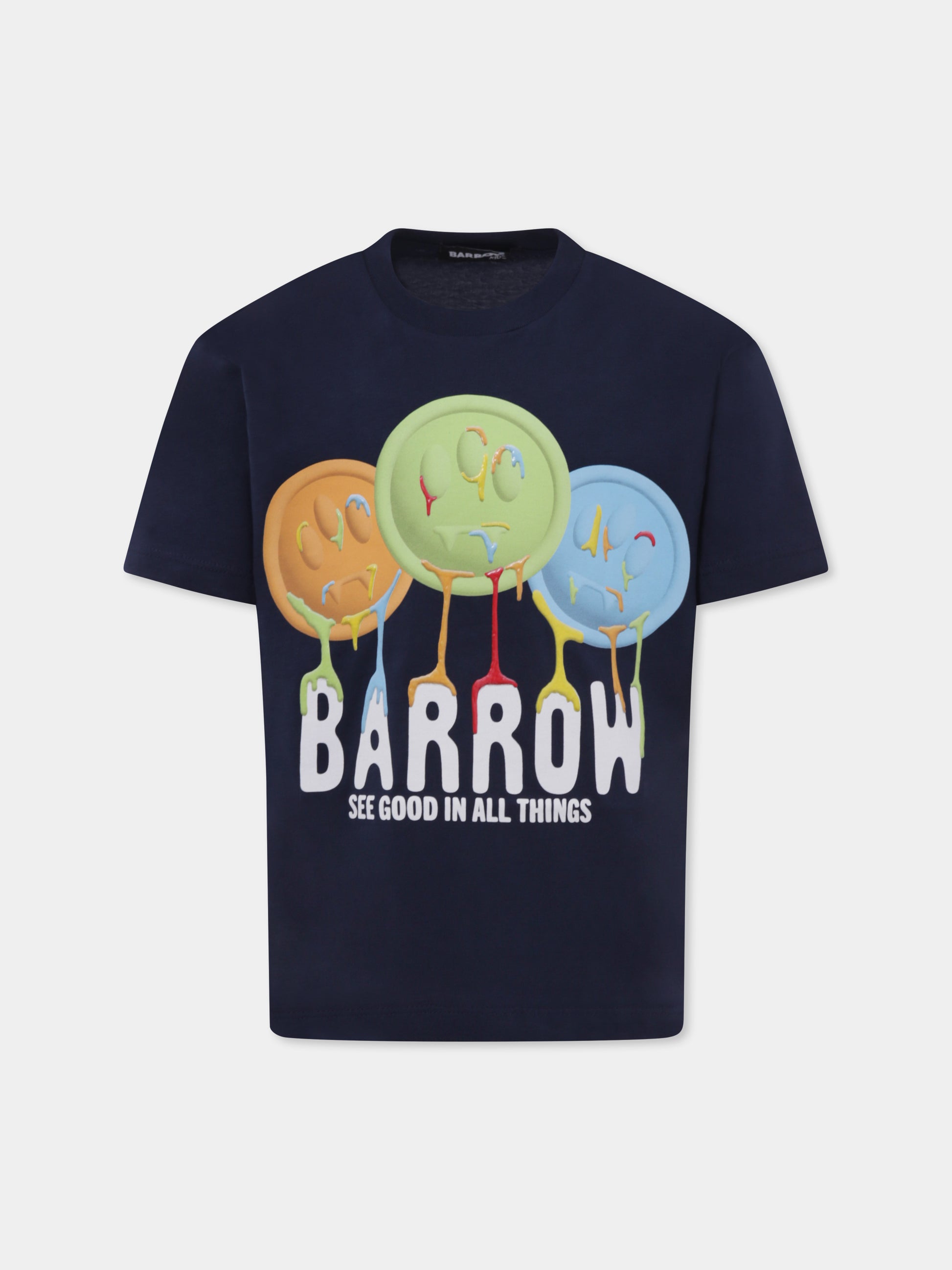 T-shirt blu per bambini con smile e logo,Barrow,S5BKJUTH212 060