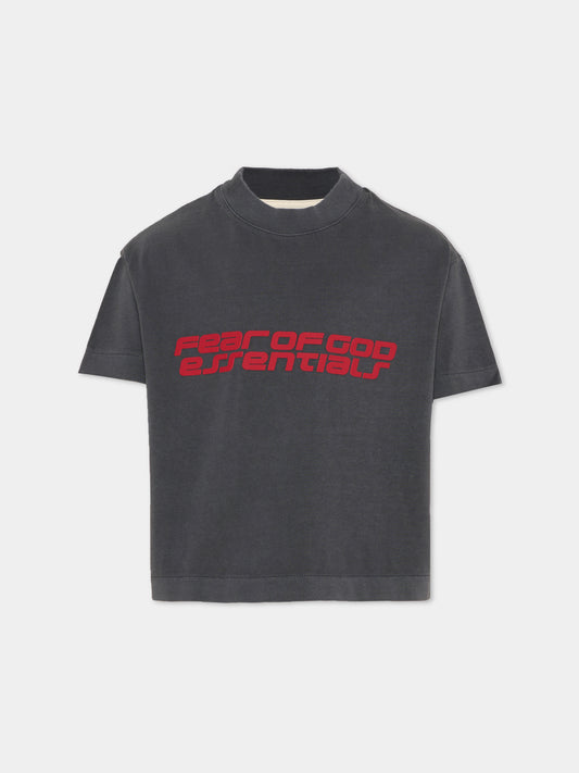 T-shirt grigia per bambini con logo rosso,Fear Of God Essentials,785HO251431K IRON GREY