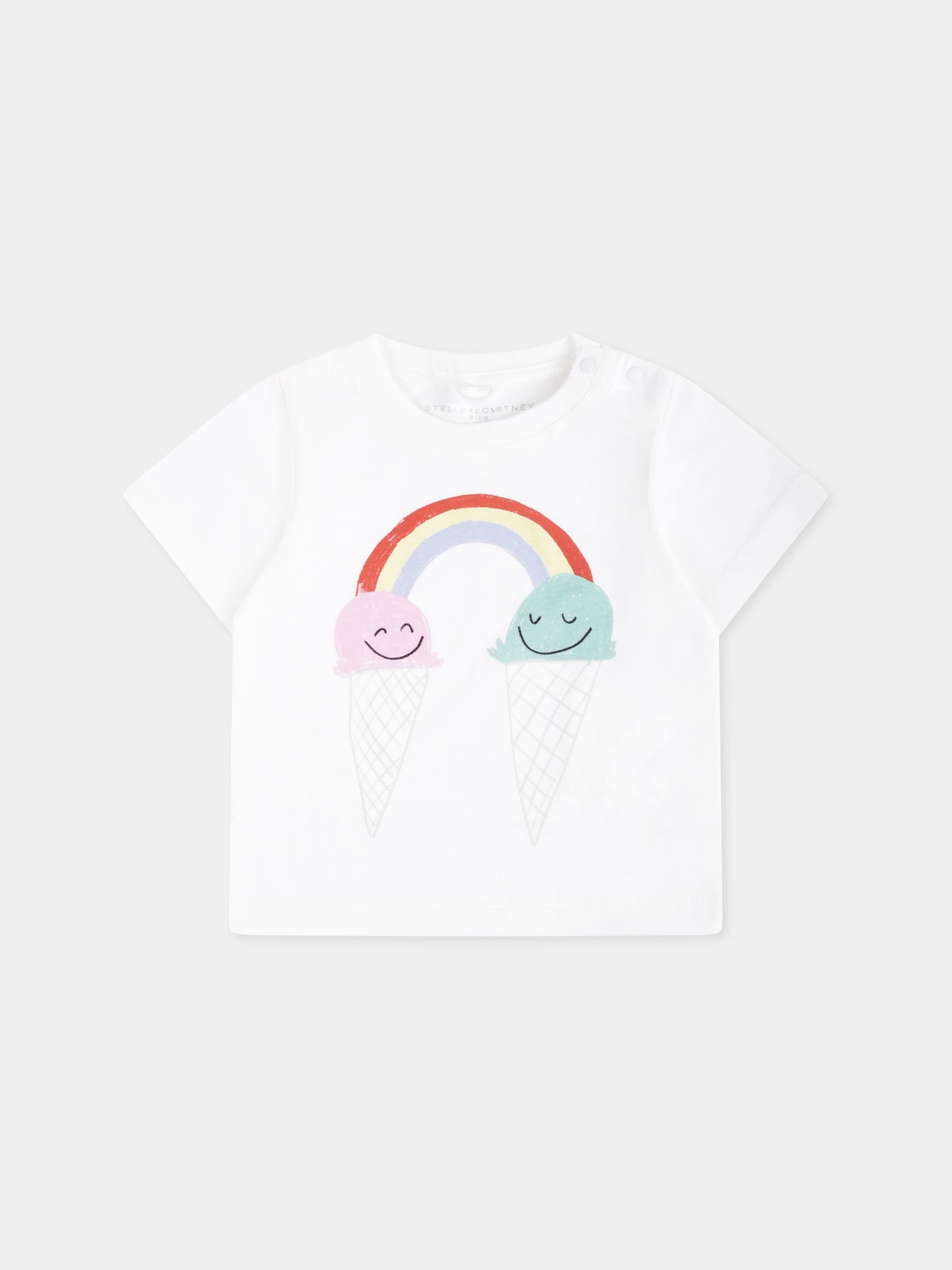 T-shirt bianca per neonata con stampa gelati,Stella Mccartney Kids,TW8151 Z0434 101