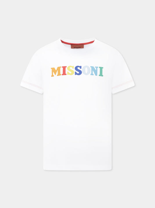T-shirt bianca per bambini con logo,Missoni,MW8P41 Z0082 100