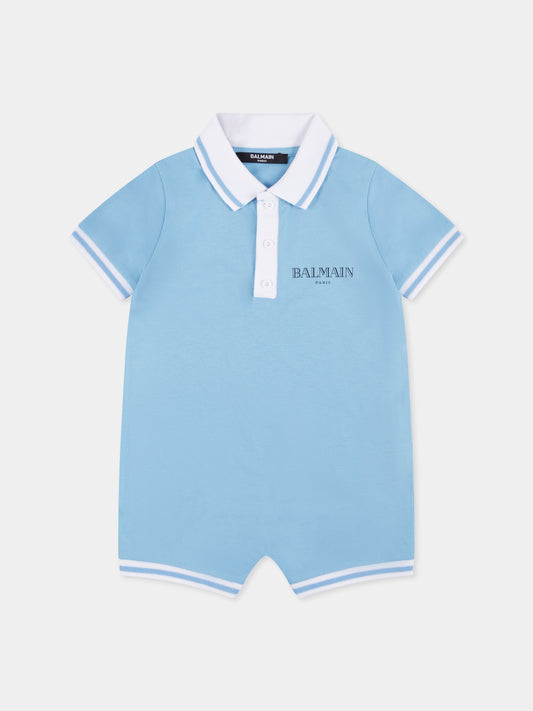 Pagliaccetto celeste per neonato con logo,Balmain Kids,BWA52B Z0116 678NE