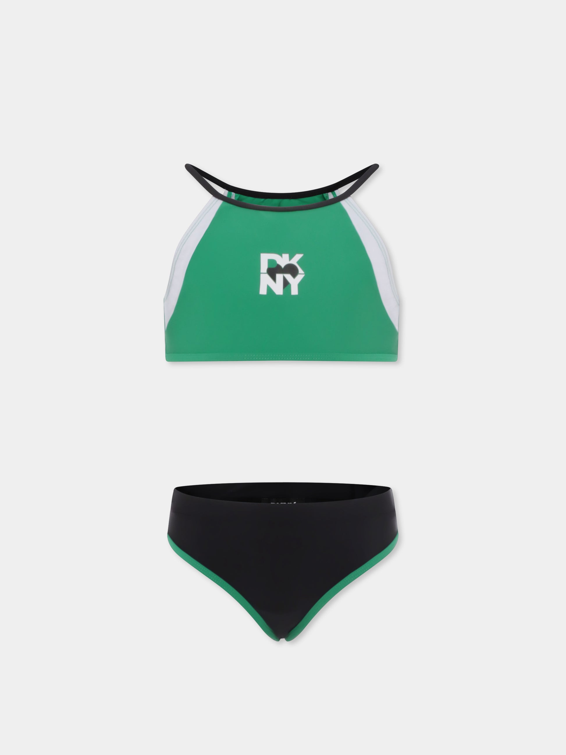 Bikini verde per bambina con logo,Dkny,D62256 709
