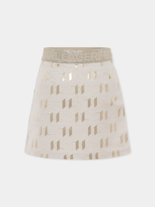 Gonna avorio per bambina con logo all over,Karl Lagerfeld Kids,Z30584 N81