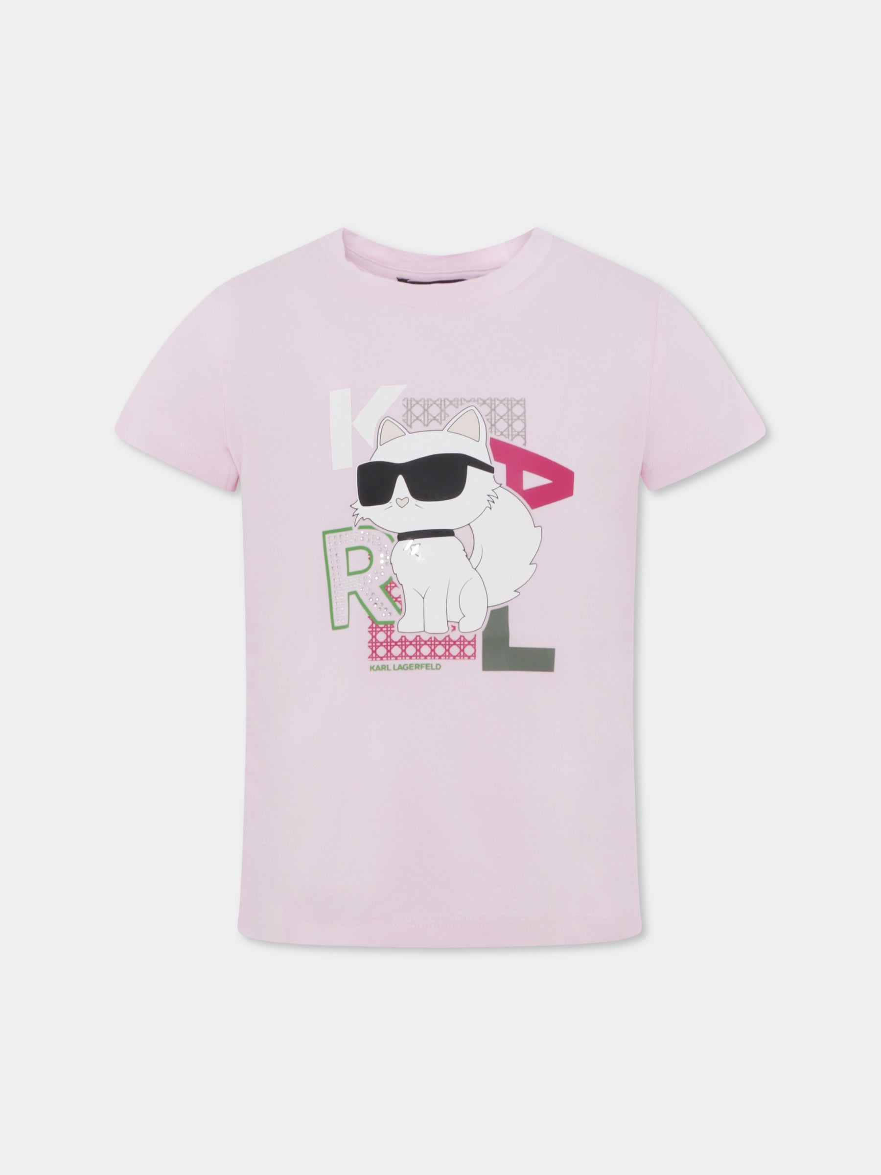 T-shirt rosa per bambina con Choupette,Karl Lagerfeld Kids,Z30491 46P