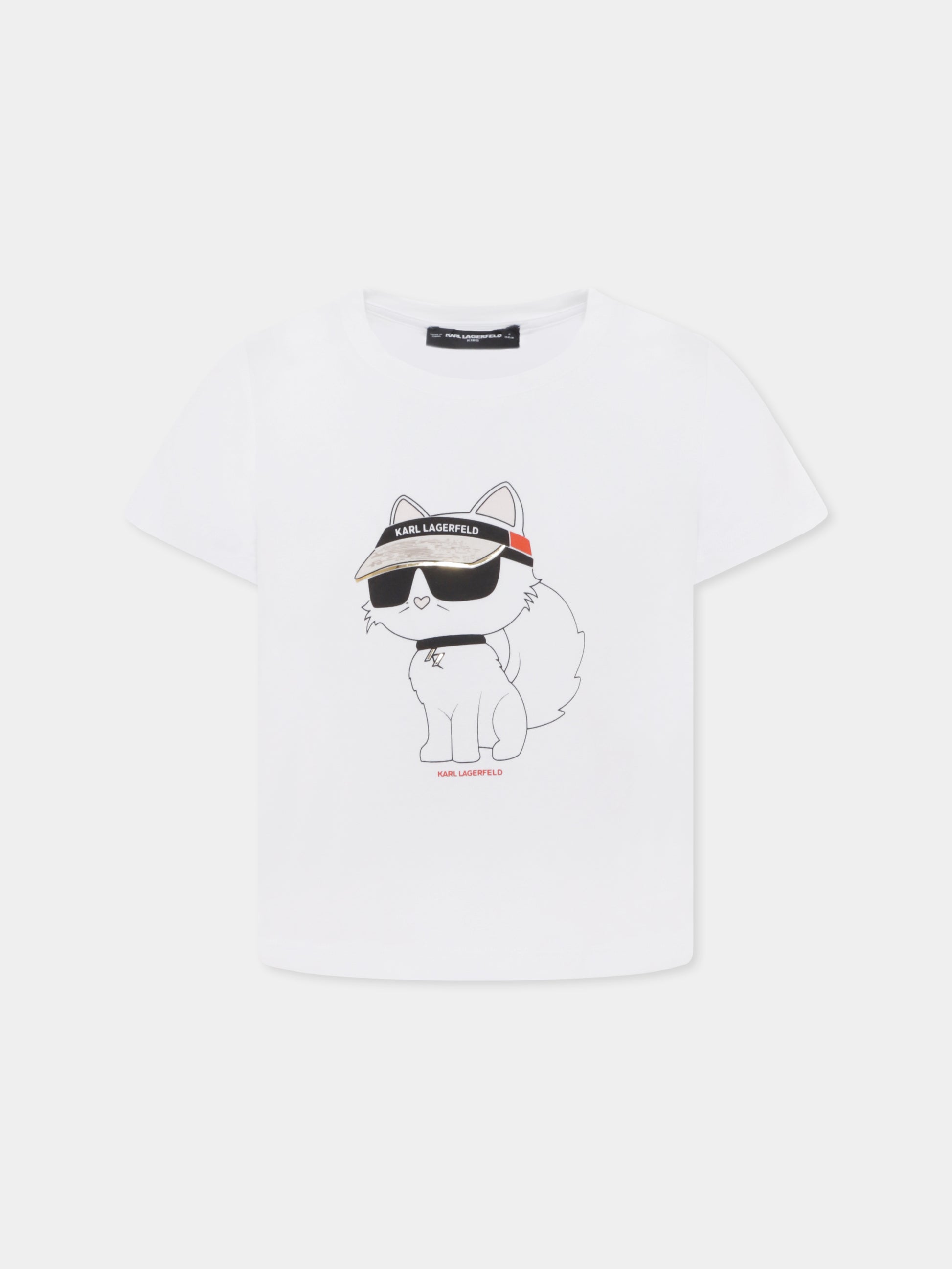 T-shirt bianca per bambina con Choupette,Karl Lagerfeld Kids,Z30492 10P