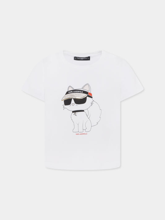 T-shirt bianca per bambina con Choupette,Karl Lagerfeld Kids,Z30492 10P