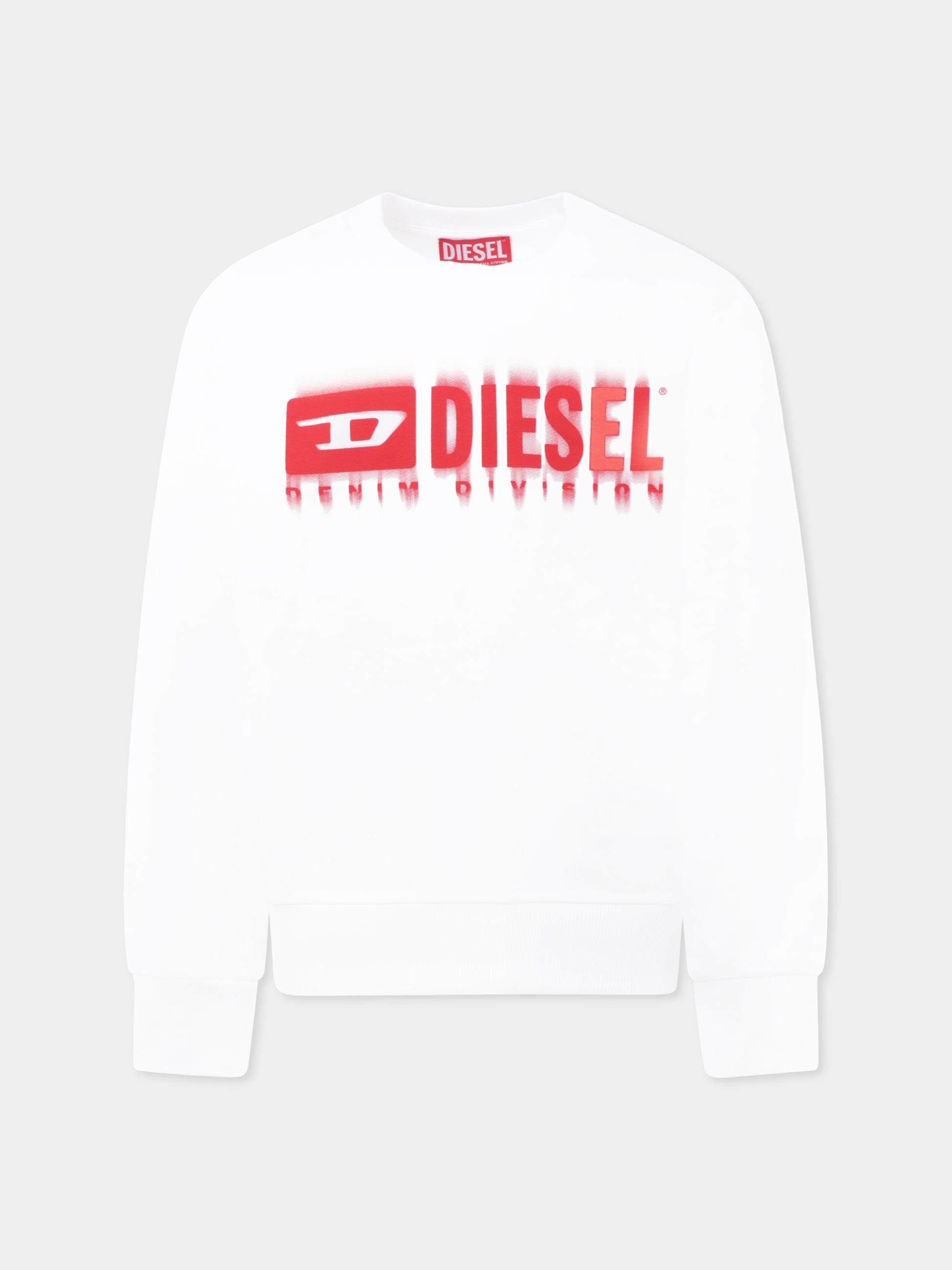 Felpa bianca per bambino con logo,Diesel,J02040 KYAVF K100