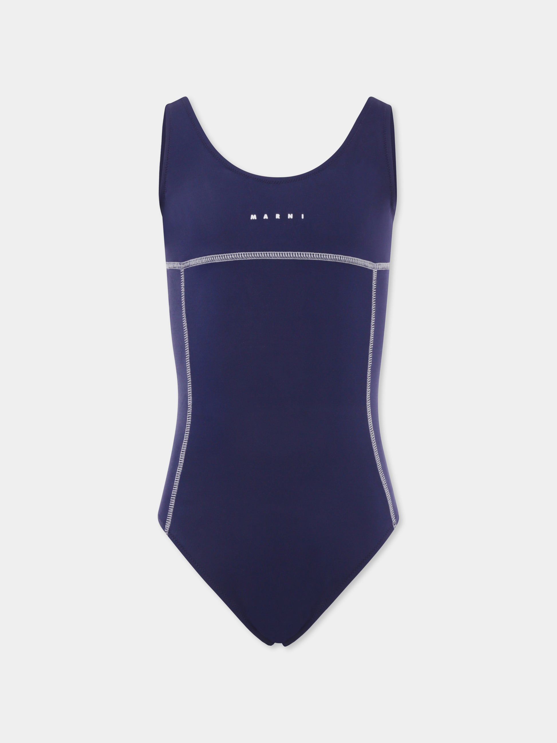 Costume intero blu per bambina con logo,Marni Kids,M01348 M00M2 0M803