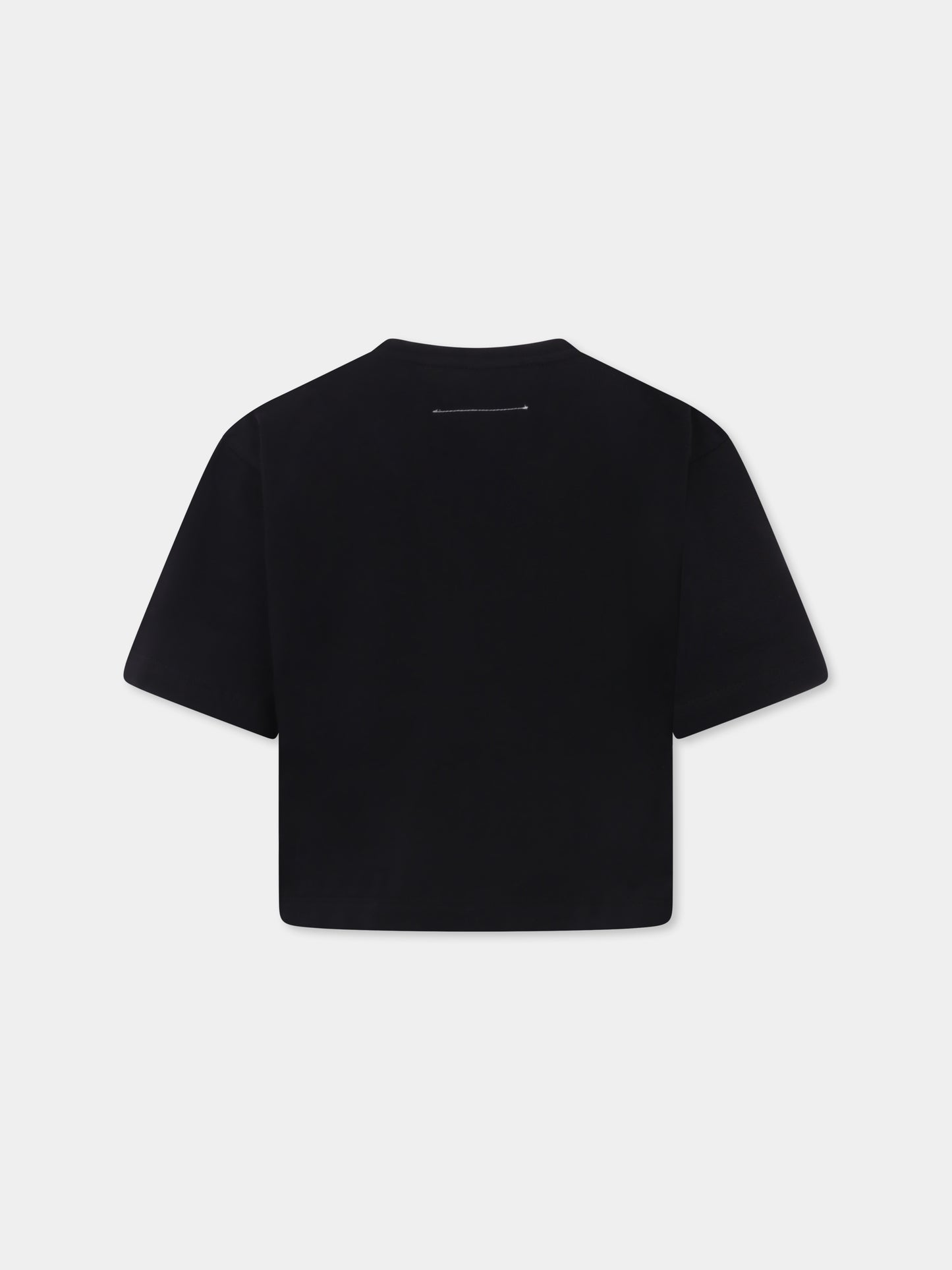 T-shirt crop nera per bambina con logo,Mm6 Maison Margiela,M60806 MM04I M6900