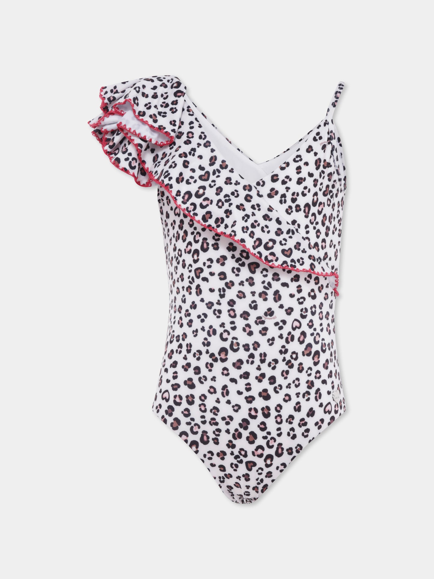 Costume intero beige per bambina con stampa animalier,Monnalisa,19E084 5771 0080