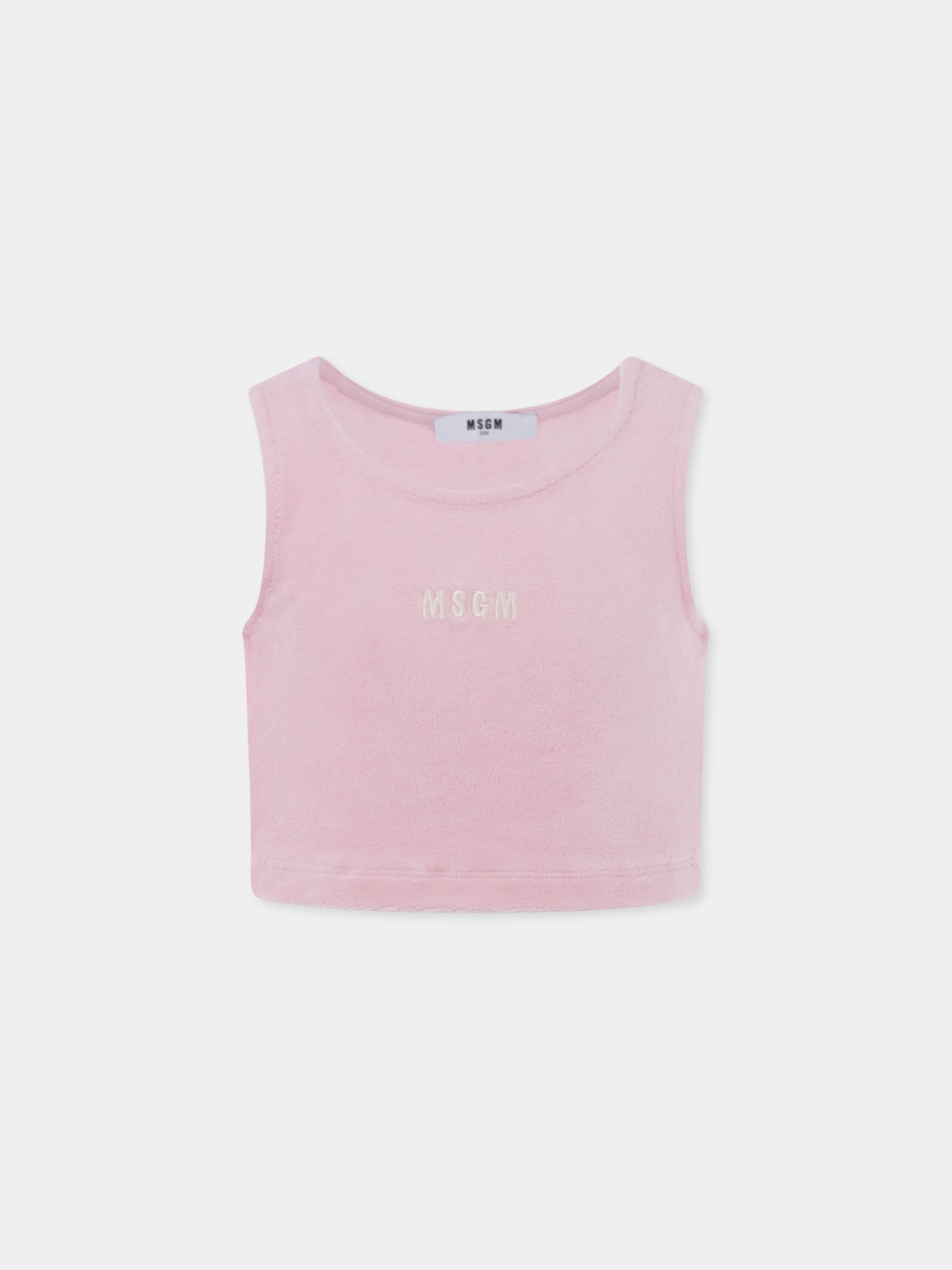 Top crop rosa per bambina con logo,Msgm Kids,S4MSJGTH164 042