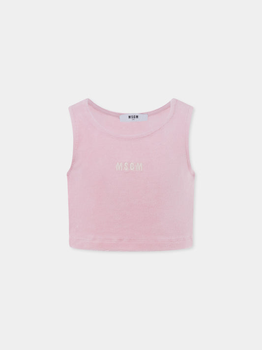 Top crop rosa per bambina con logo,Msgm Kids,S4MSJGTH164 042
