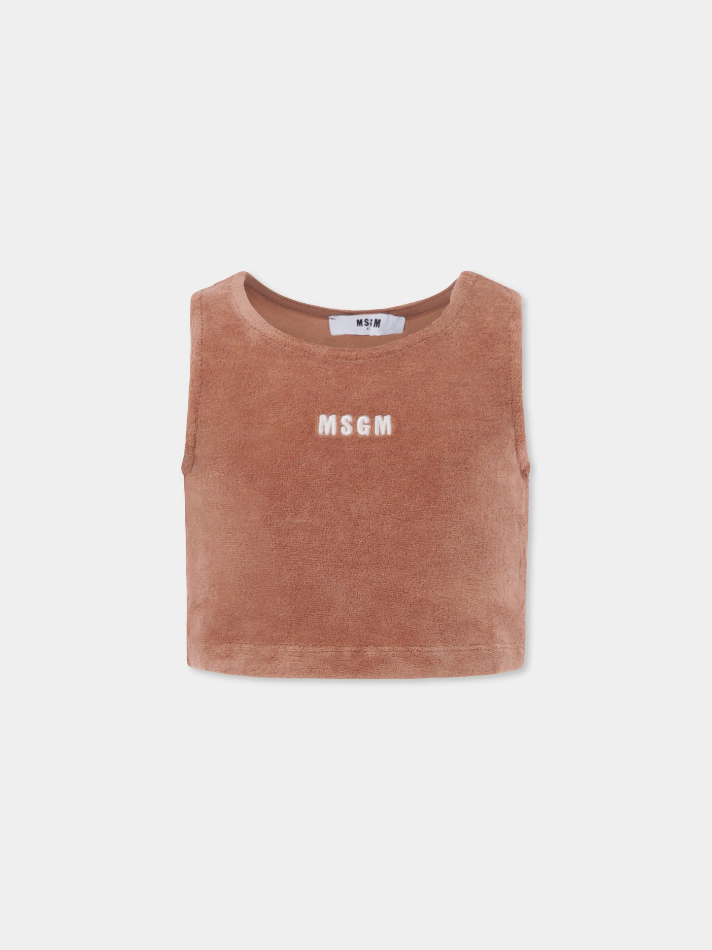 Top crop marrone per bambina con logo,Msgm Kids,S4MSJGTH164 090
