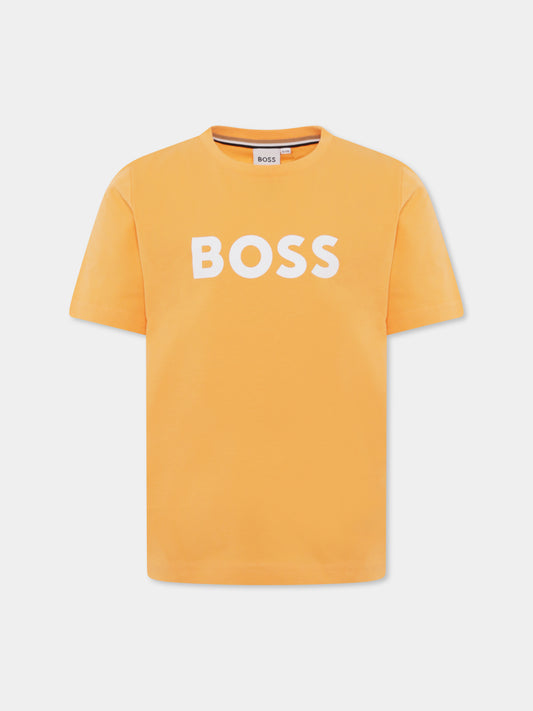 T-shirt arancione per bambino con logo,Boss,J50718 389