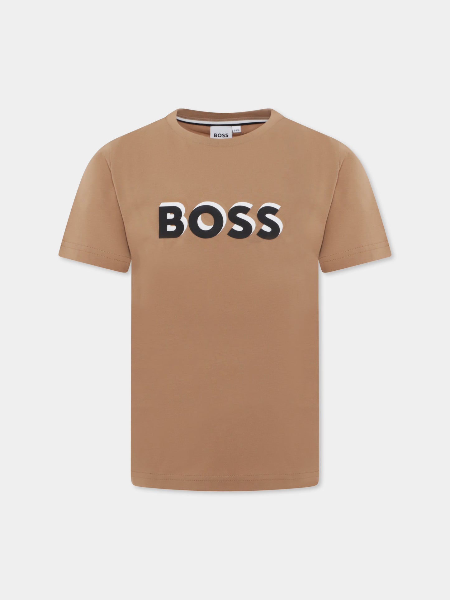 T-shirt marrone per bambino con logo,Boss,J50723 269