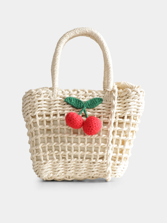 Beige bag for girl with cherries