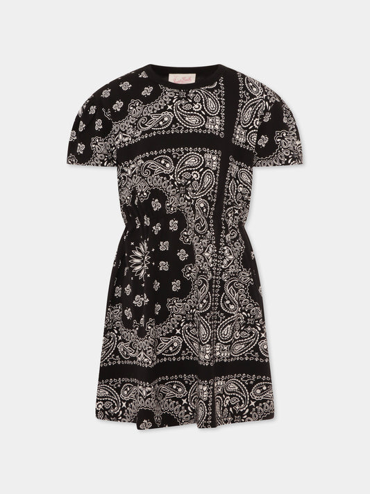 Vestito nero per bambina con stampa paisley,Mc2 Saint Barth,LEI0001 03148H