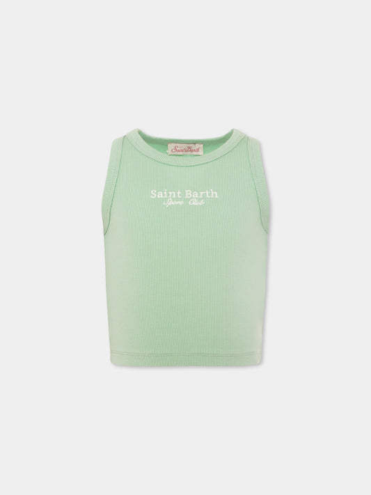 Green crop tank top for girl with writing