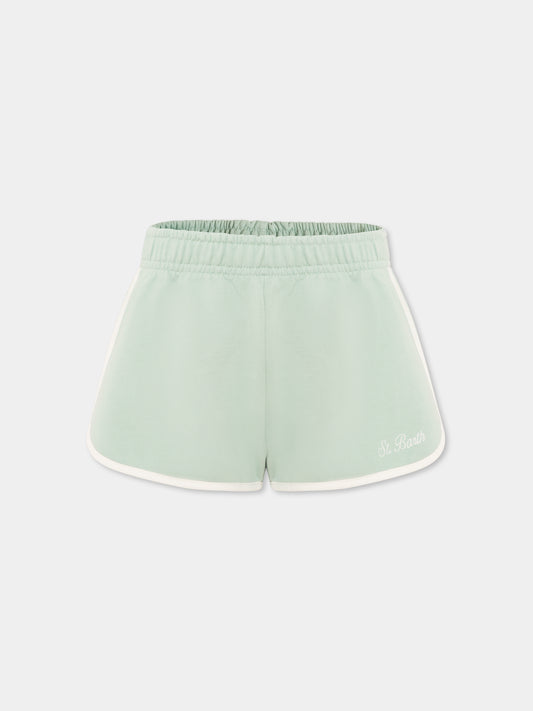 Green shorts for girl with logo
