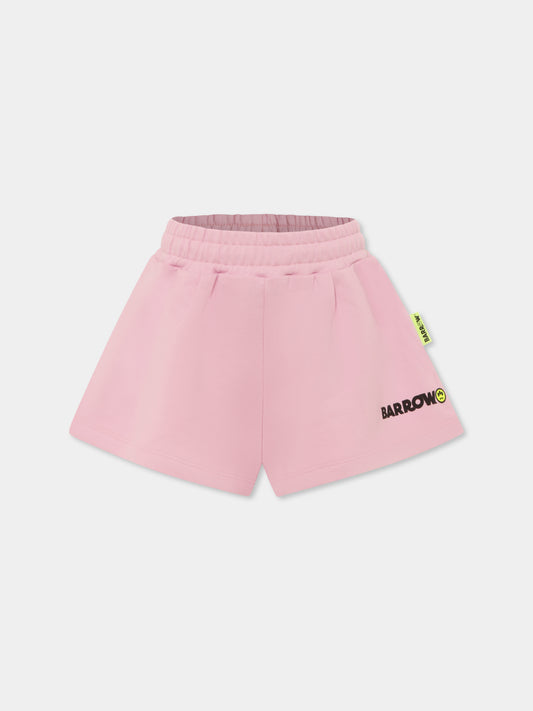 Shorts rosa per bambina con logo e smile,Barrow,S5BKJGSH154 BW014