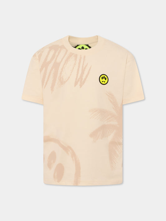 T-shirt avorio per bambini con smile e palma,Barrow,S5BKJUTH059 013
