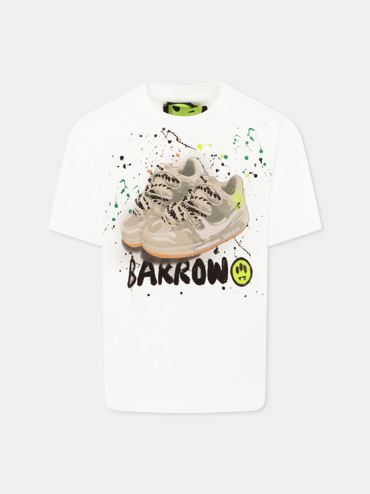 T-shirt nera per bambini con stampa sneakers e logo,Barrow,S5BKJUTH201 002