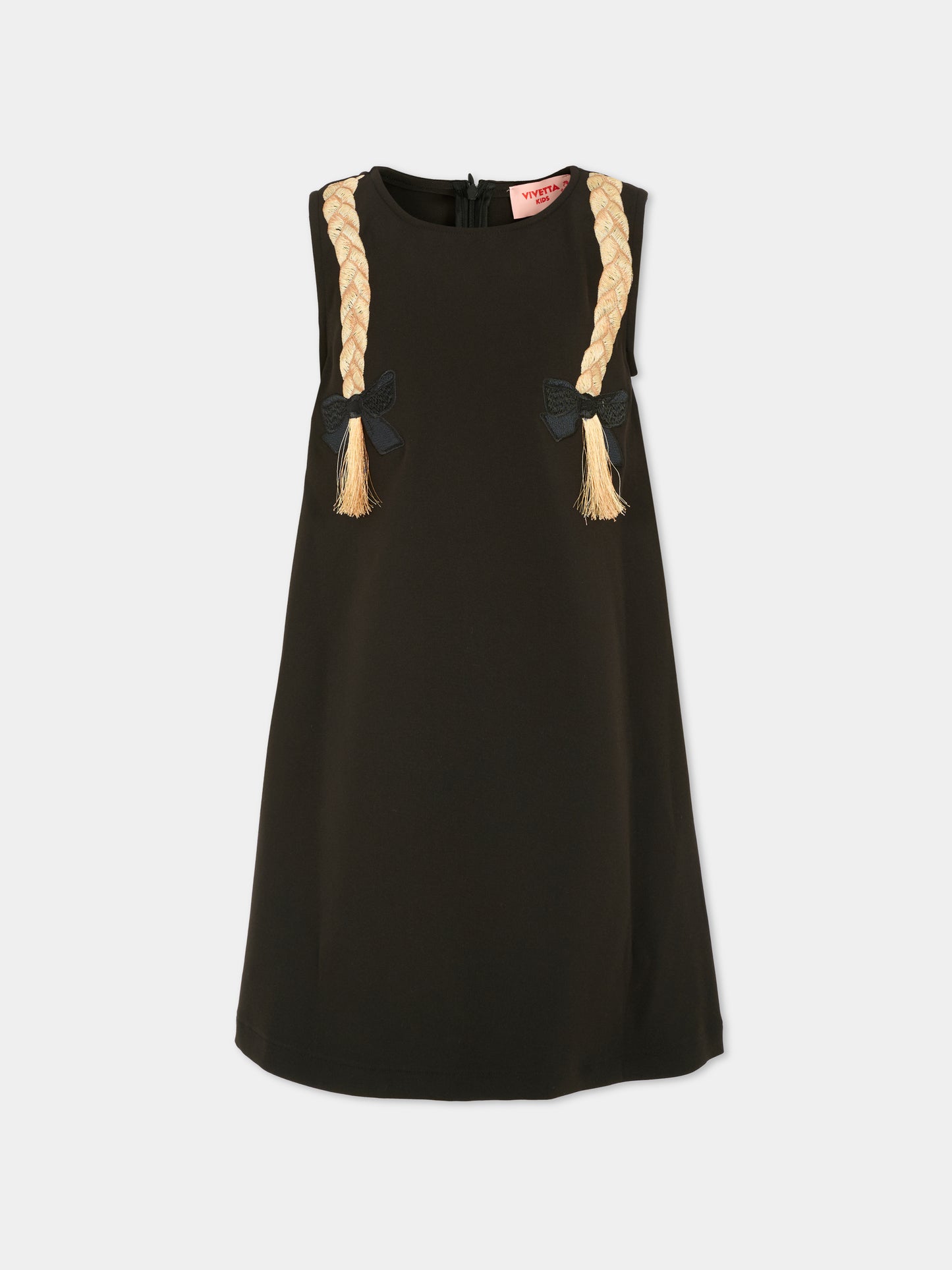 Vestito nero per bambina con trecce,Vivetta Kids,VI2506N