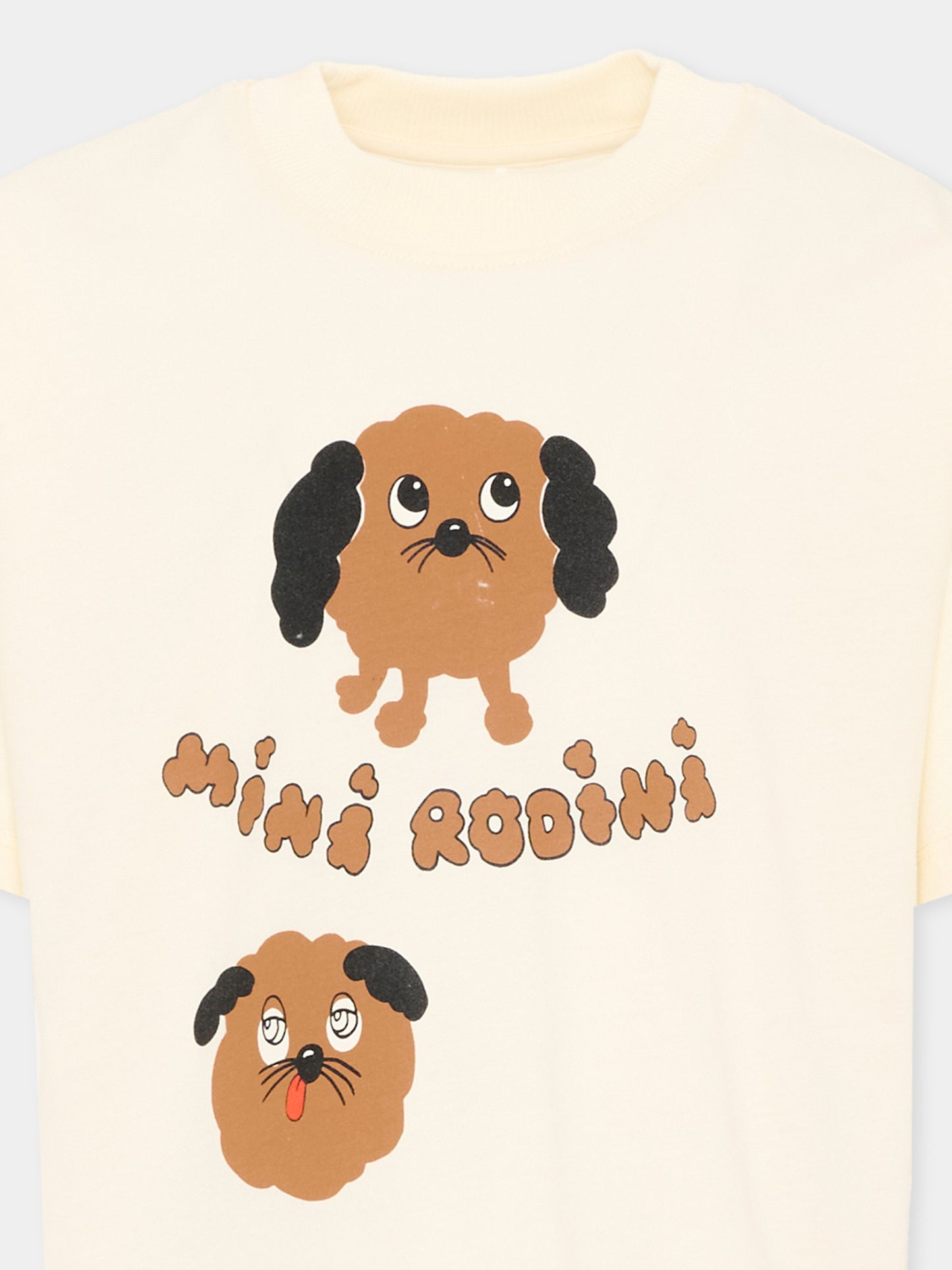 T-Shirt beige per bambini con stampa cane,Mini Rodini,2612011211