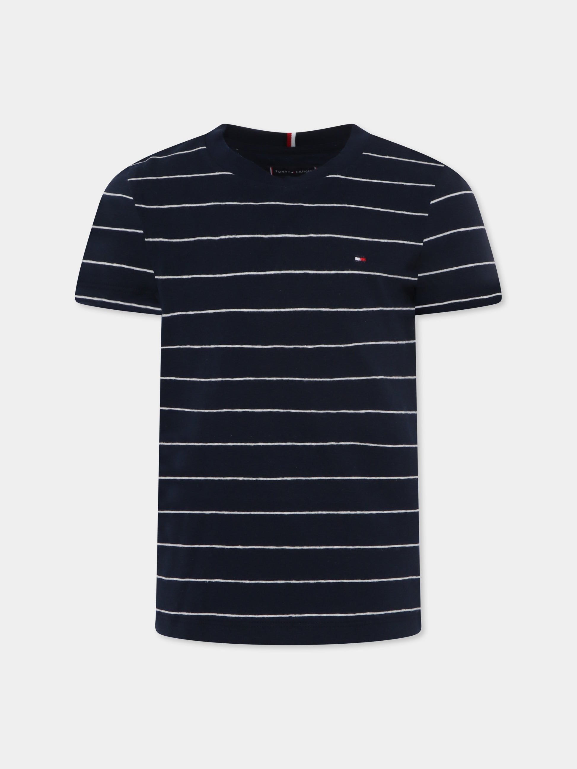 T-shirt blu per bambino con bandierina,Tommy Hilfiger Junior,25S THKB0KB09539J KB0KB09539 C1G