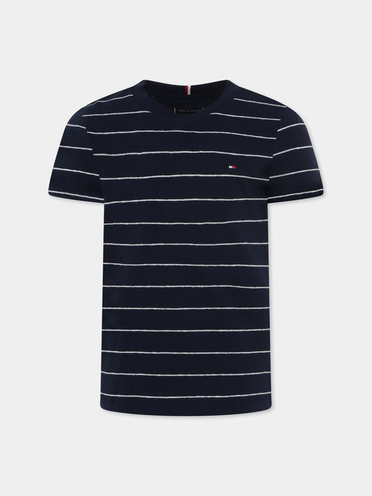 T-shirt blu per bambino con bandierina,Tommy Hilfiger Junior,25S THKB0KB09539J KB0KB09539 C1G