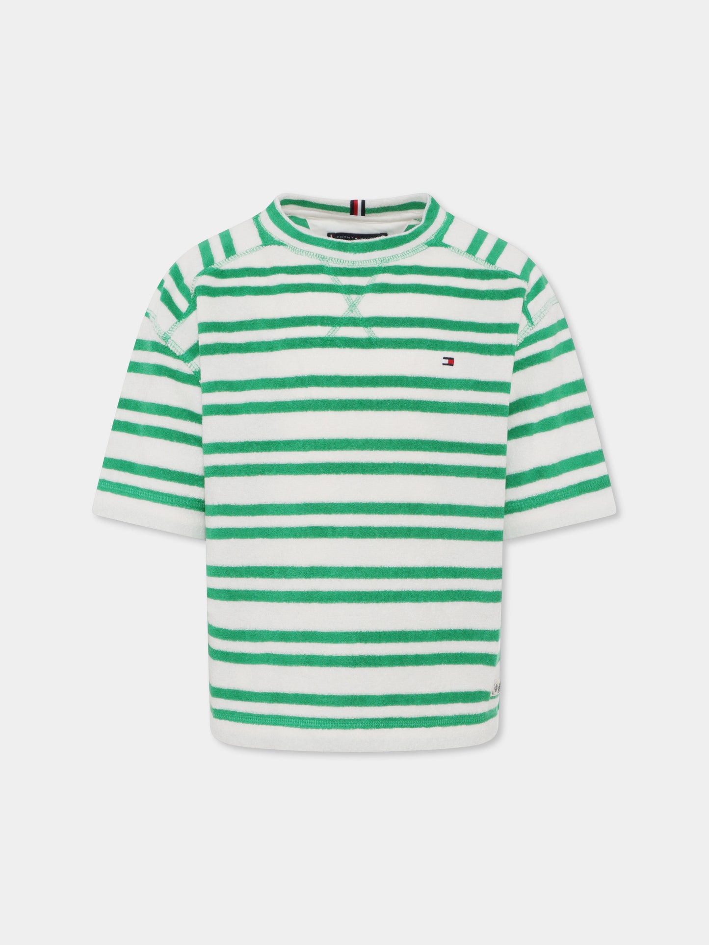 T-shirt verde per bambino con bandierina,Tommy Hilfiger Junior,25S THKB0KB09575J KB0KB09575 YBH