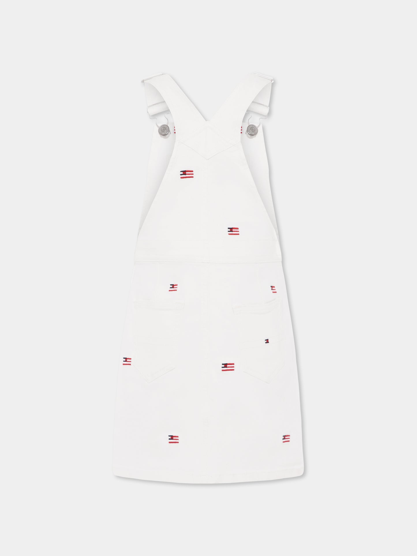 White dungarees for girl with flag