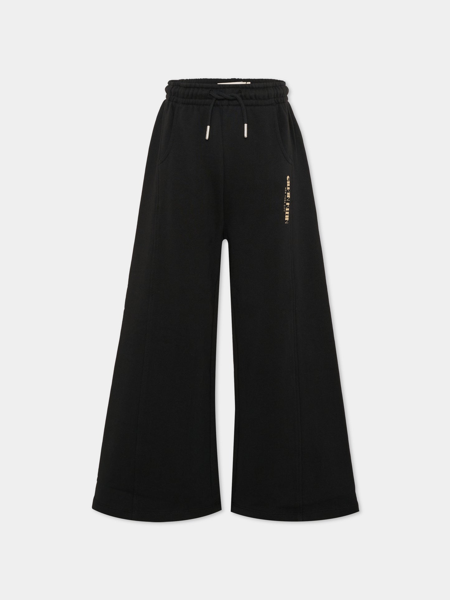 Pantaloni sportivi neri per bambina con logo glitter,Calvin Klein Kids,IG0IG03097 BEH