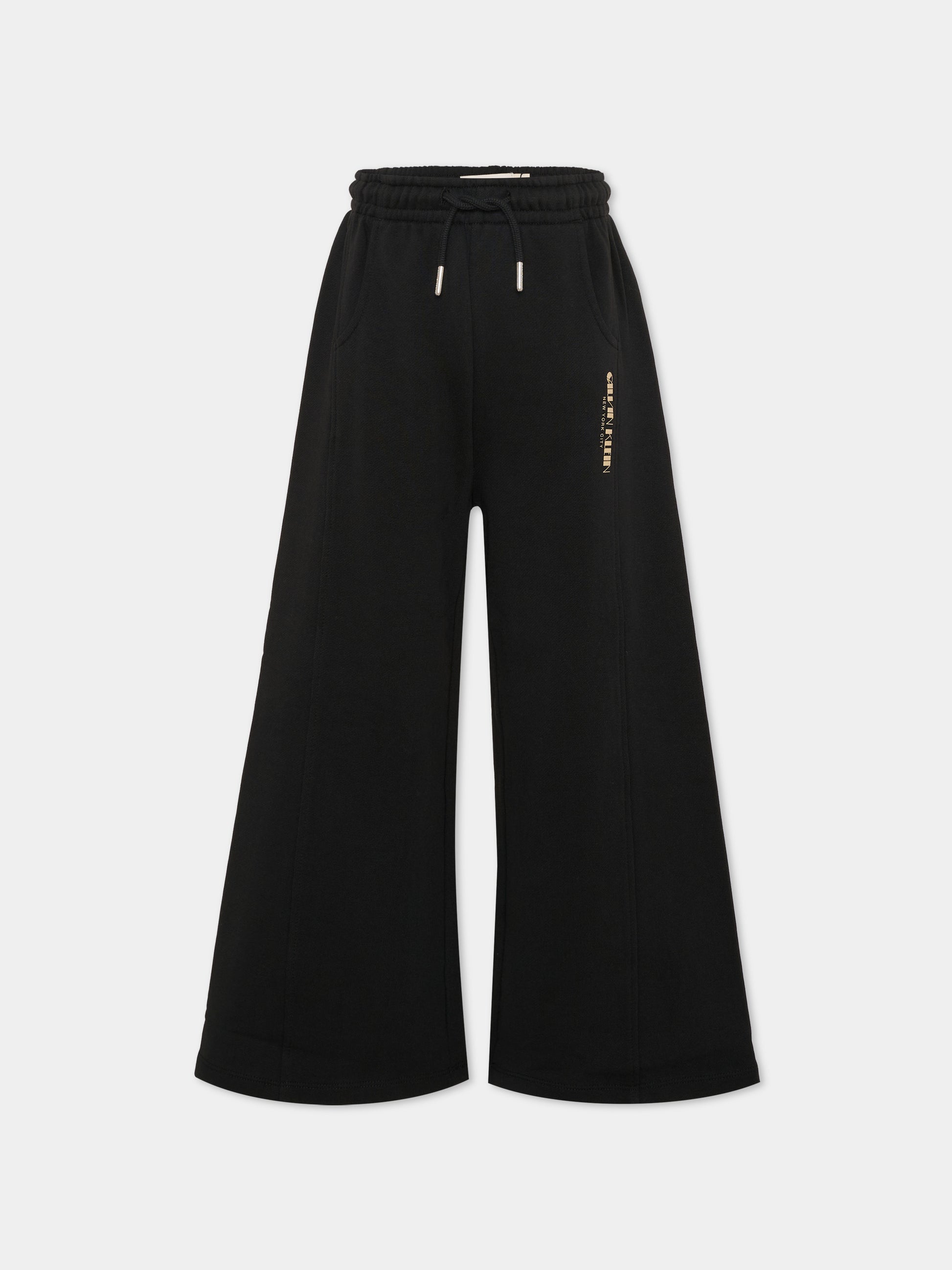 Pantaloni sportivi neri per bambina con logo glitter,Calvin Klein Kids,IG0IG03097 BEH