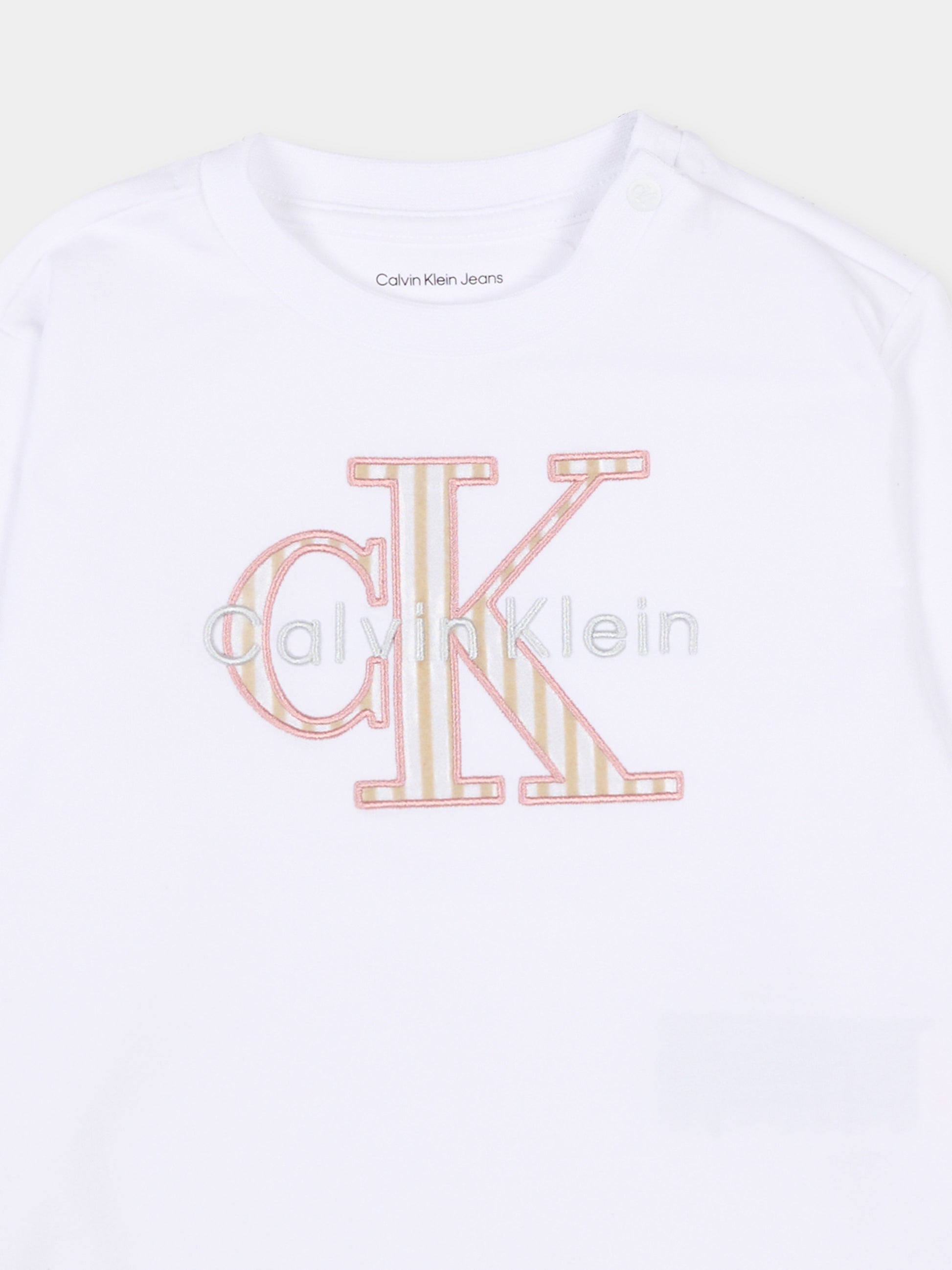 Felpa bianca per neonata con logo CK,Calvin Klein Kids,IN0IN00346 YAF