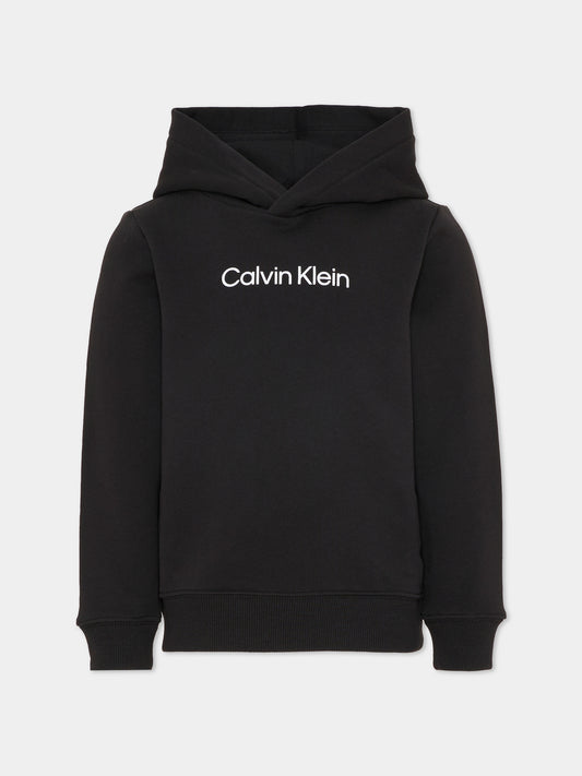 Felpa nera per bambini con logo,Calvin Klein Kids,IU0IU00679 BEH