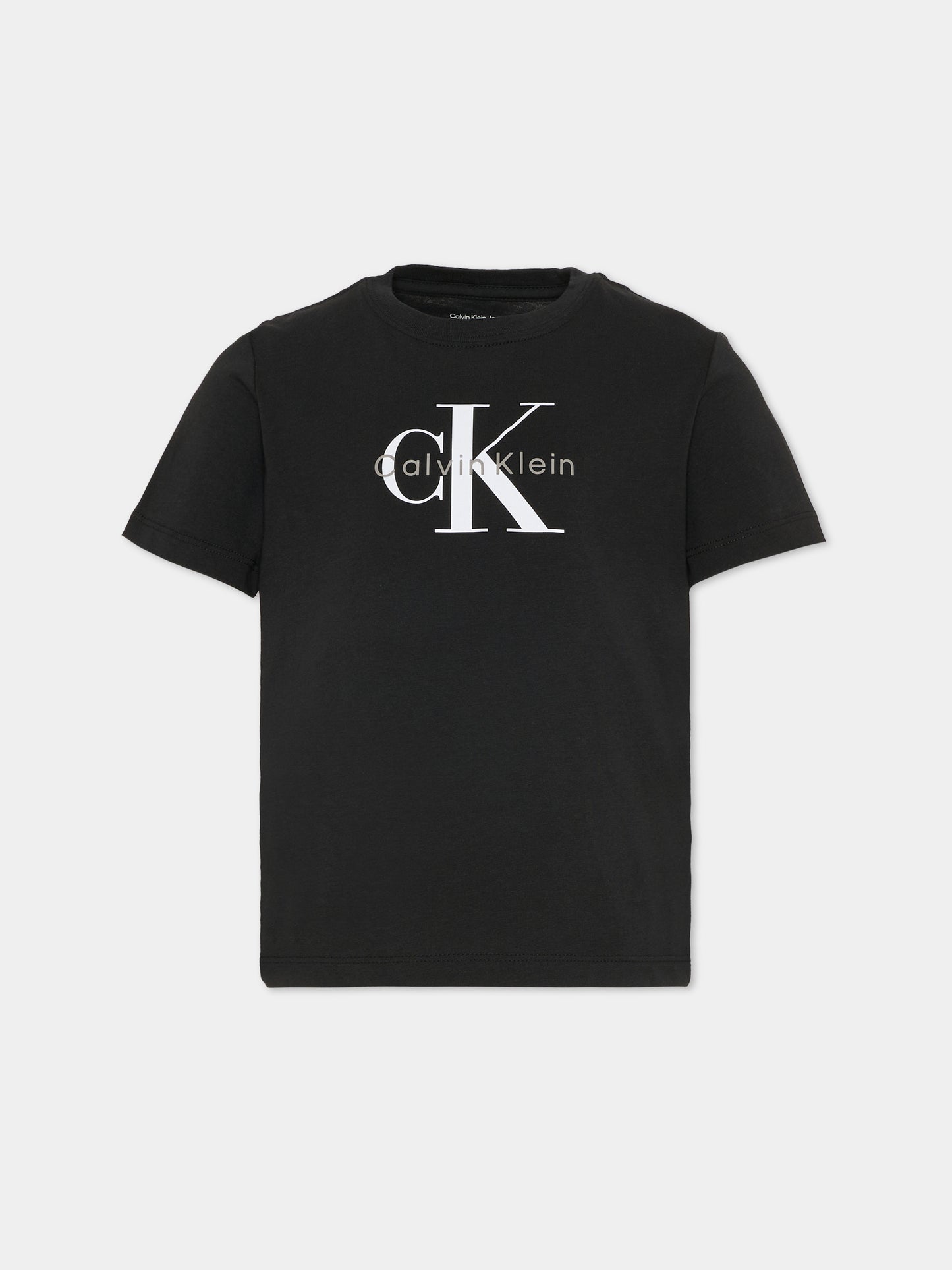 T-shirt nera per bambini con logo,Calvin Klein Kids,IU0IU00715 BEH
