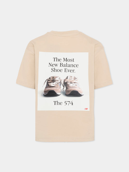 T-shirt beige per bambino con stampa 574,New Balance,YT61703B TWF