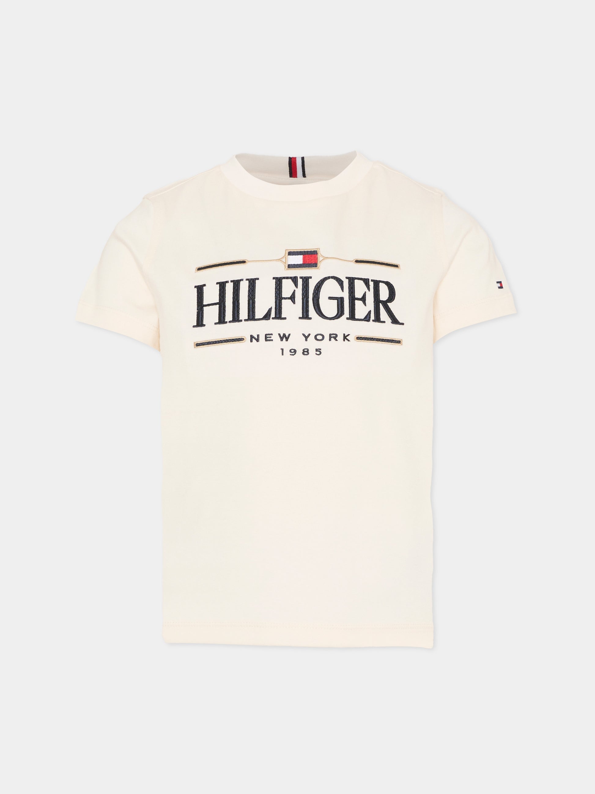 T-shirt avorio per bambino con logo,Tommy Hilfiger Junior,KB0KB10360 YBH