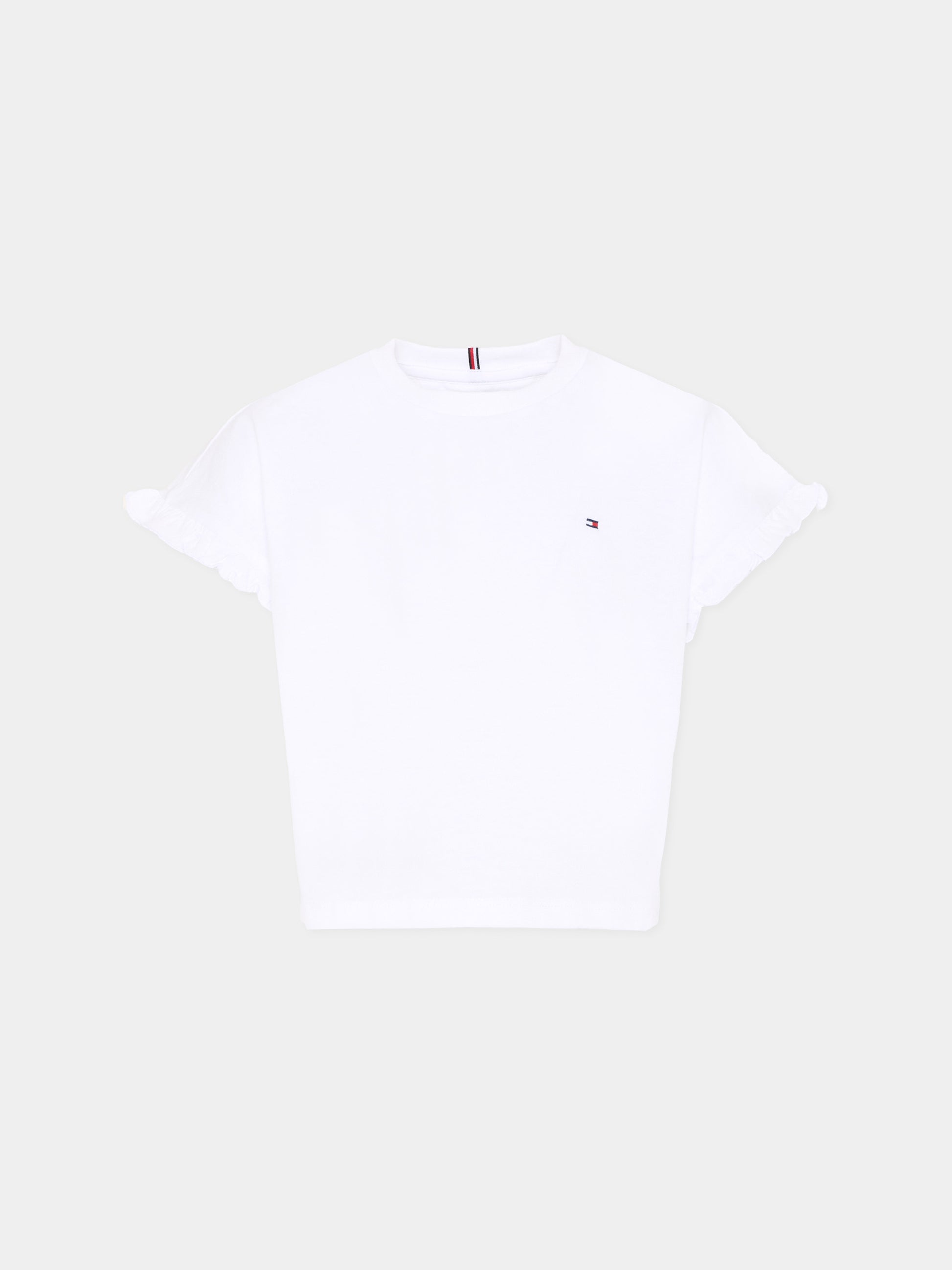 T-shirt cropped bianca per bambina con bandierina,Tommy Hilfiger Junior,KG0KG08970 YBR