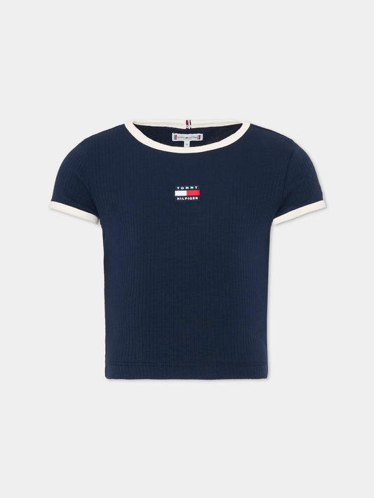 T-shirt blu per bambina con logo,Tommy Hilfiger Junior,KG0KG09066 C1G