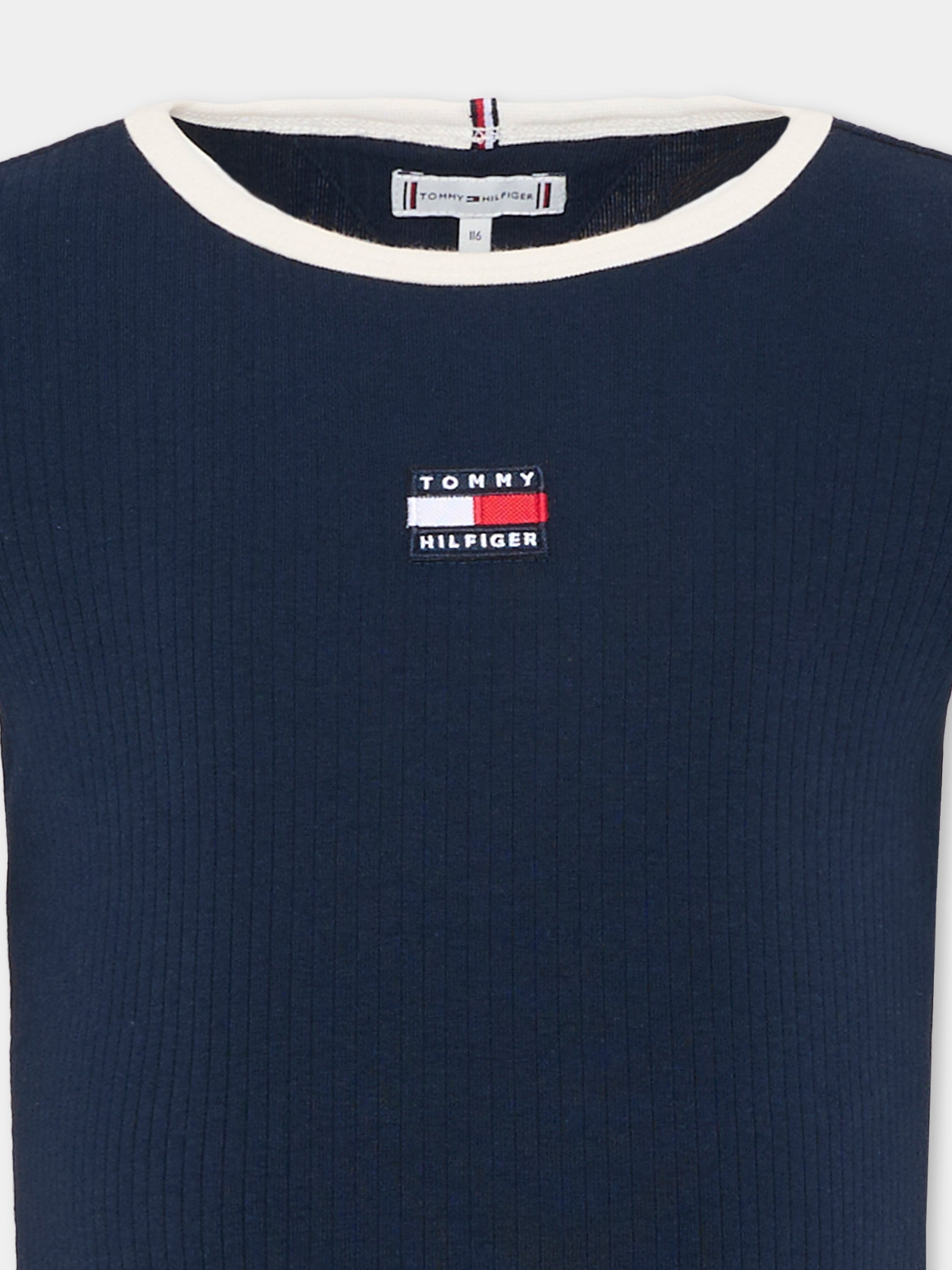 T-shirt blu per bambina con logo,Tommy Hilfiger Junior,KG0KG09066 C1G
