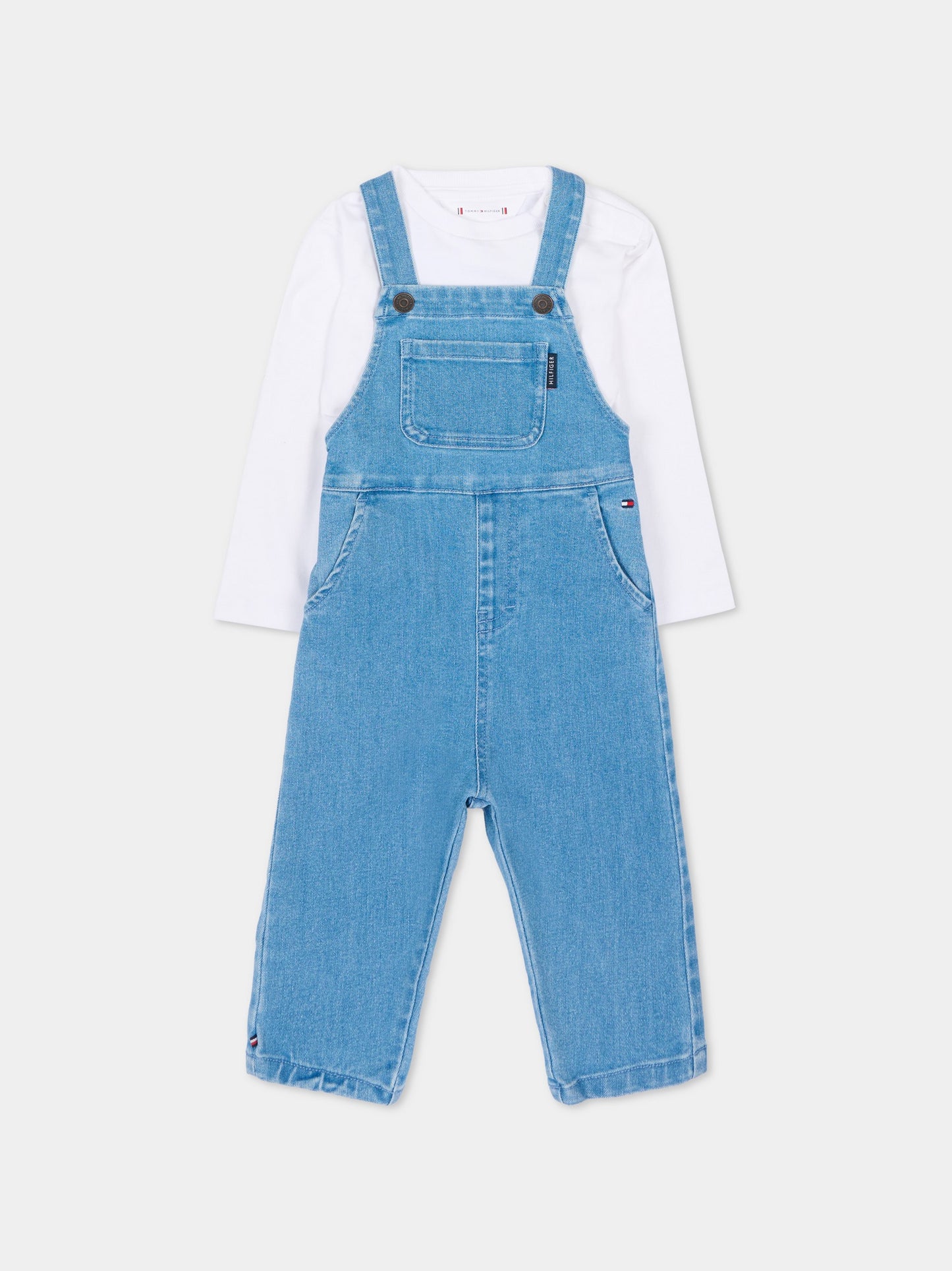 Salopette in denim per neonato con bandiera,Tommy Hilfiger Junior,KN0KN02199 1A4