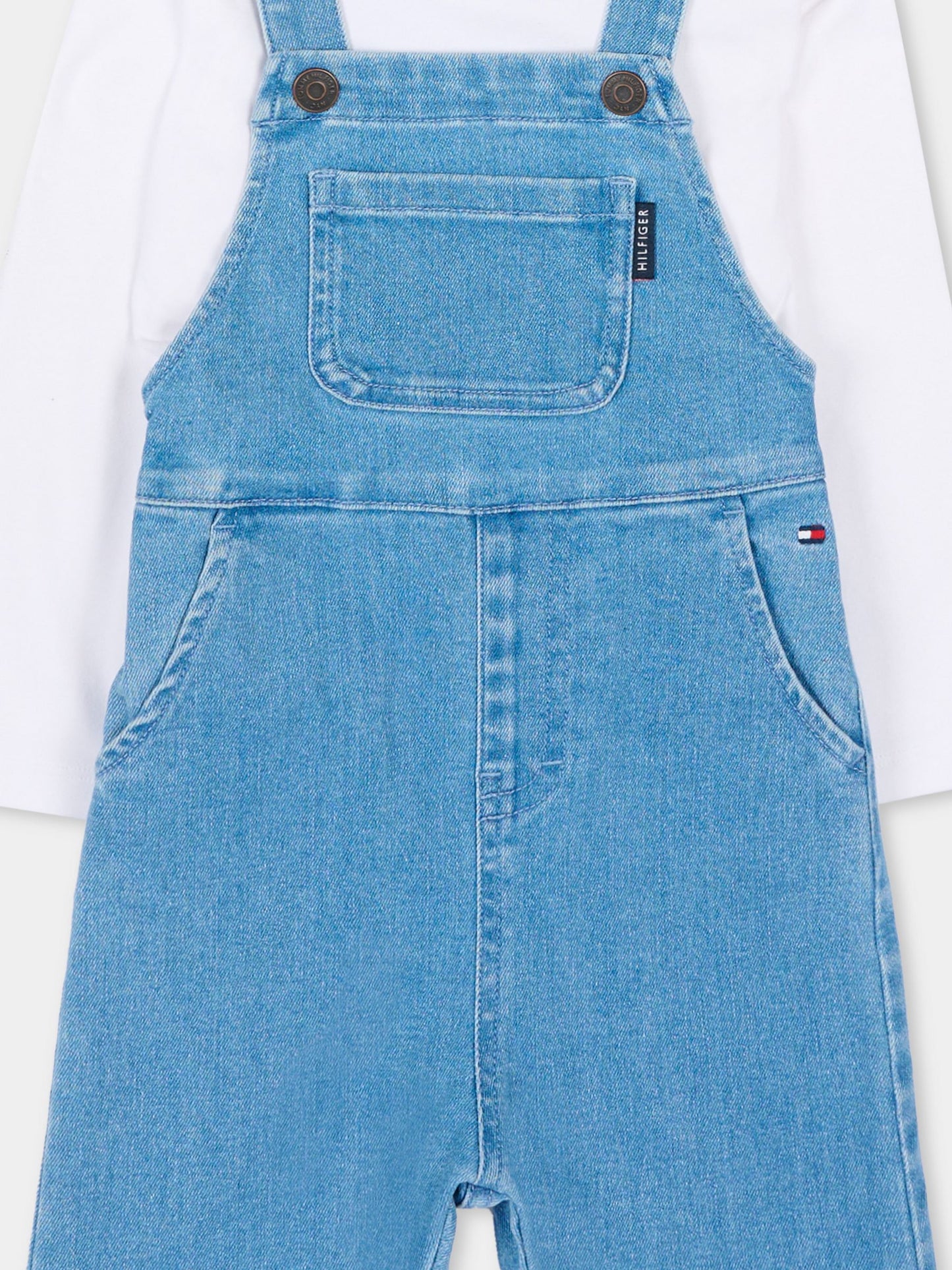 Salopette in denim per neonato con bandiera,Tommy Hilfiger Junior,KN0KN02199 1A4