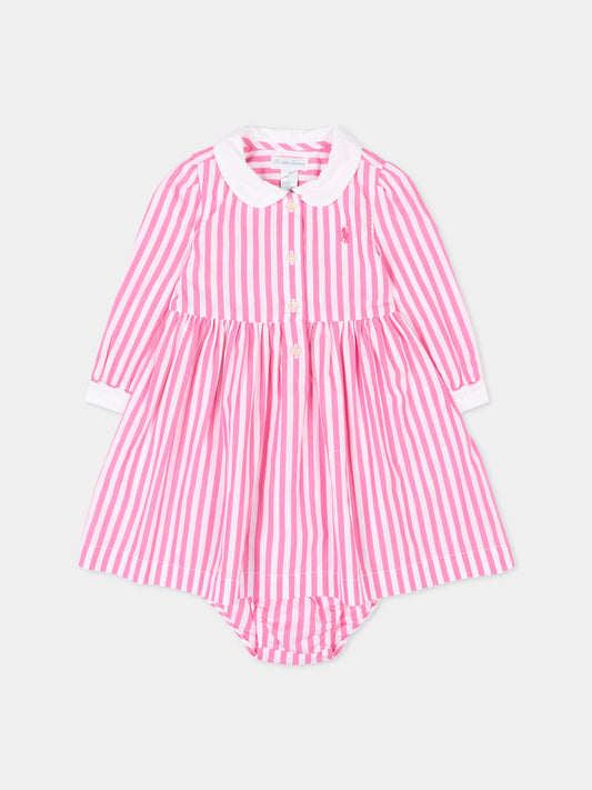Vestito rosa per neonata a righe,Ralph Lauren Kids,A95899001